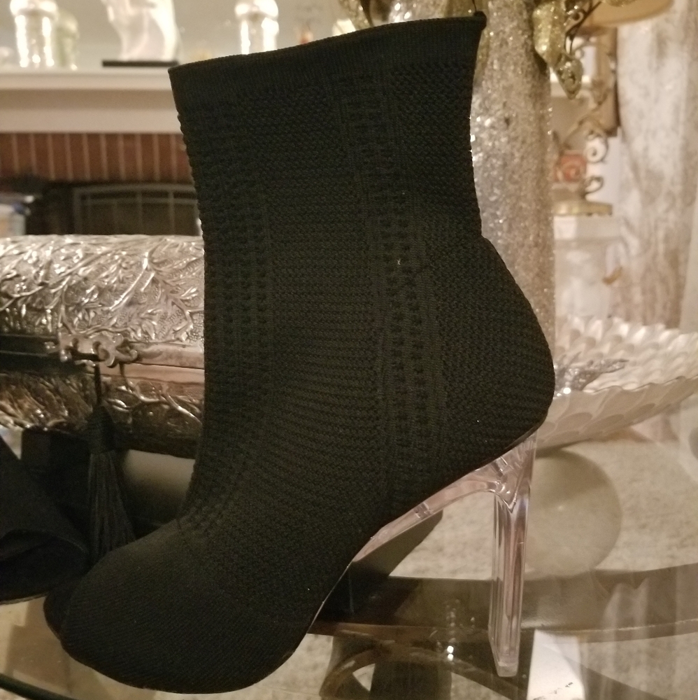 New! Super cute sock peep toe clear heel booties.